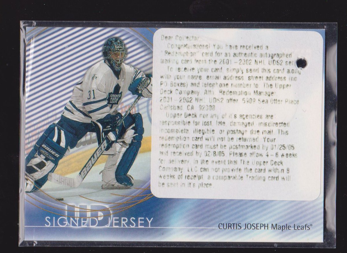 2001-02 Upper Deck Game Jersey Autographs #SJCJ Curtis Joseph (image for) 2001-02 Upper Deck Game Jersey Autographs #SJCJ Curtis Joseph